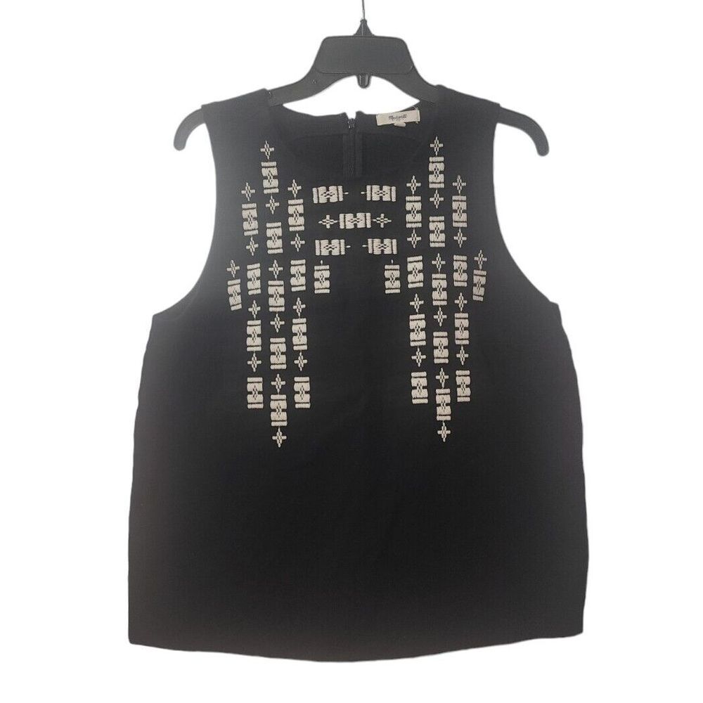 Madewell Blouse Womens Large Black Sleeveless Blouse Embroidered